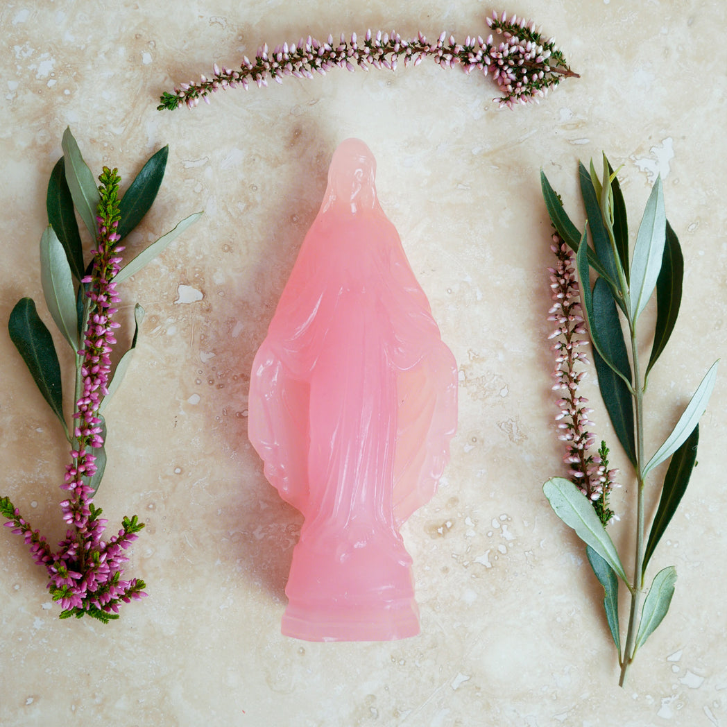 Madonnenfigur rosa aus Wachs Ciergerie des Premontres hergestellt in der Provence