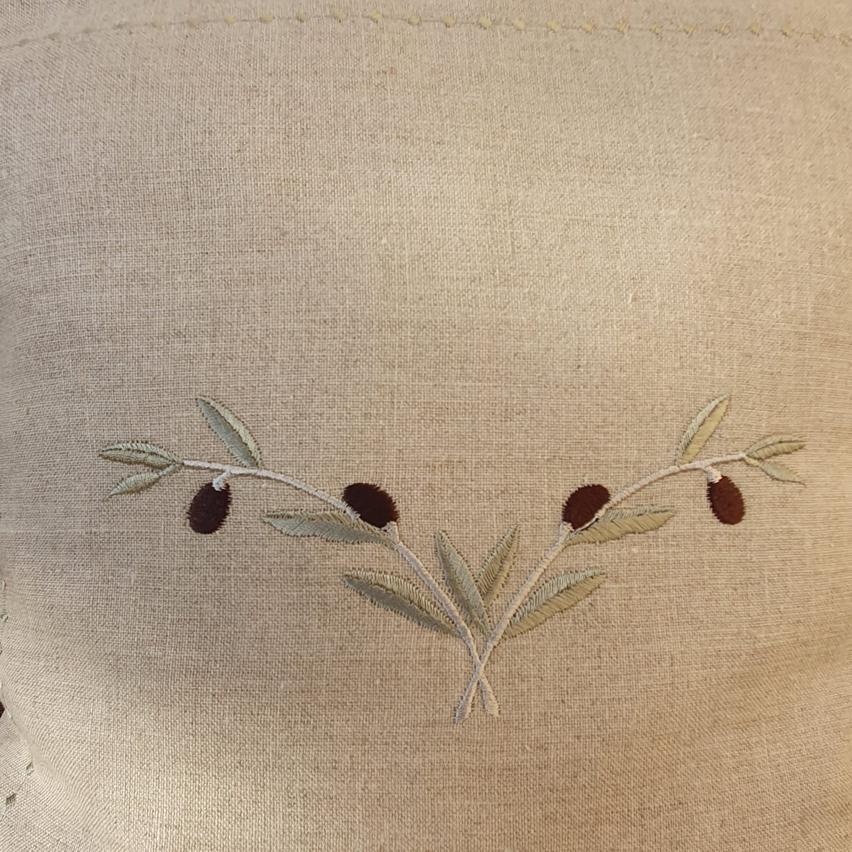 Kissenhülle bestickt 40x40 Leinen beige l’Olivier