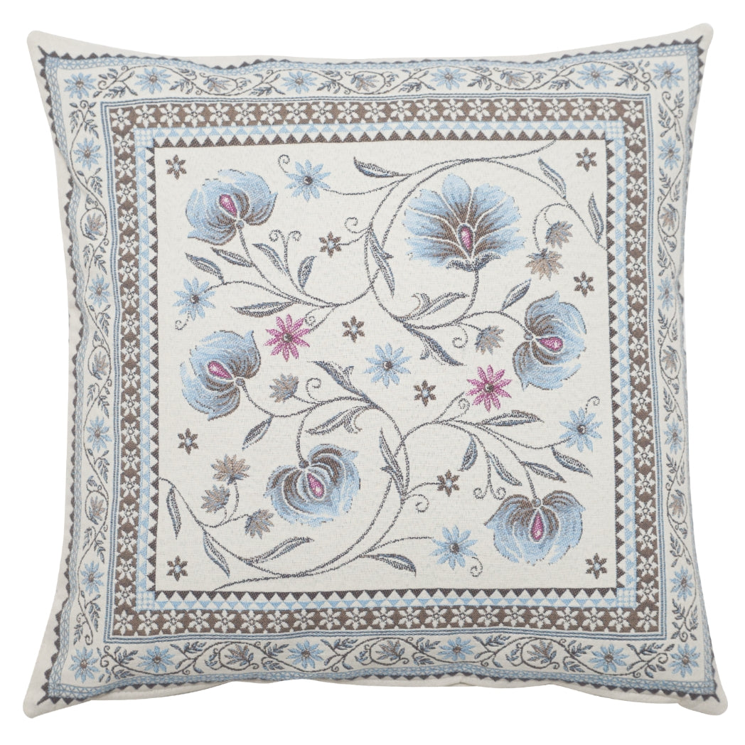 Kissen mit Blumen beige blauen Tönen