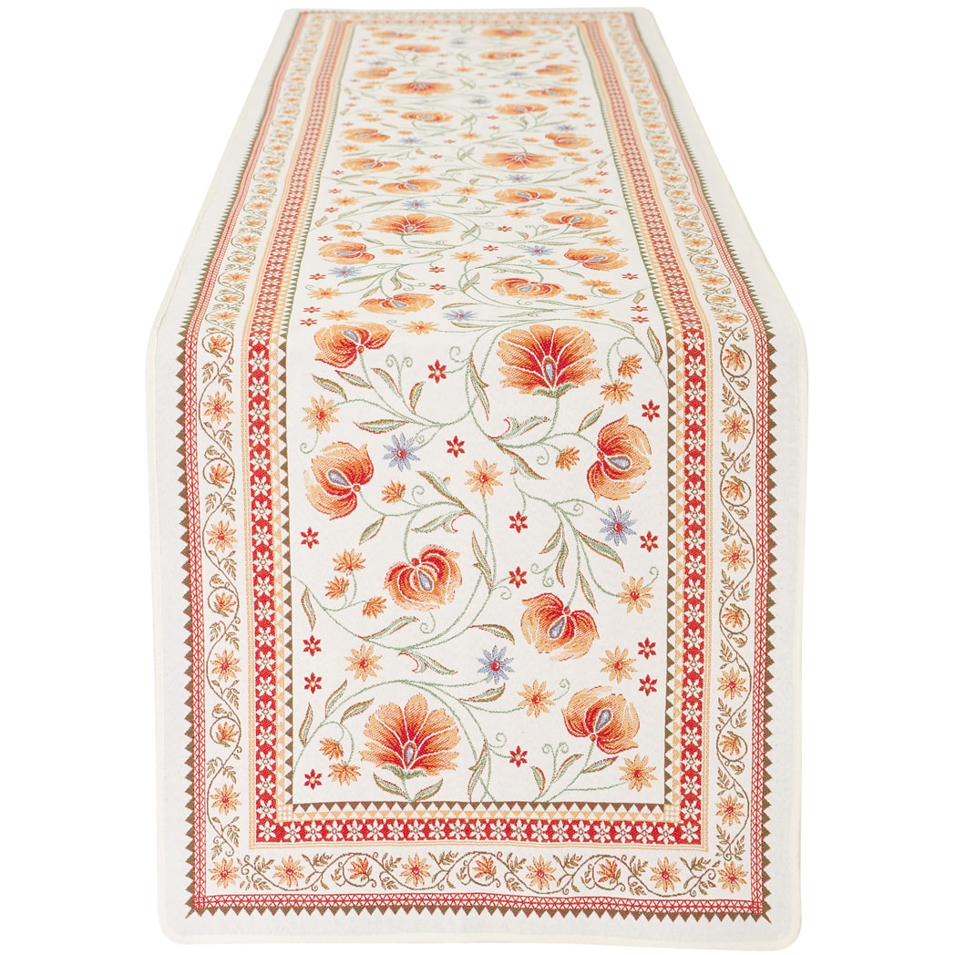 Jacquard Tischläufer mit Blumen Muster rot-beige